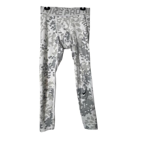 NIKE PRO GREY CAMO PRINT LOGO WOMENS LEGGINGS L - Picture 1 of 7